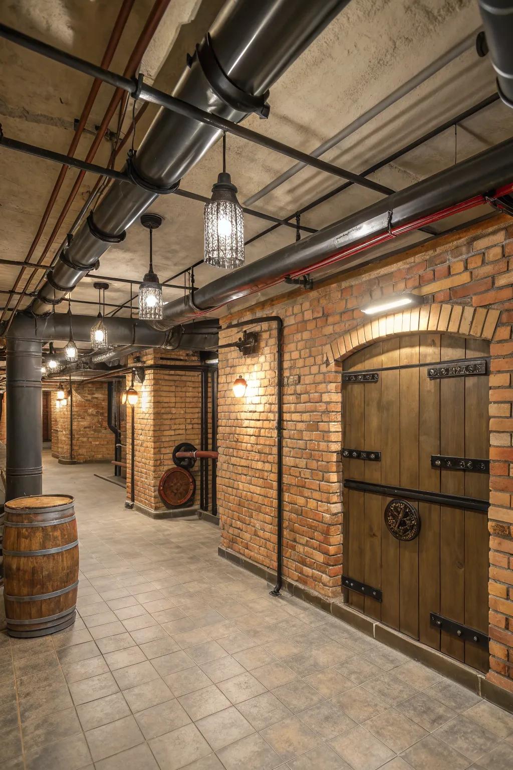Brick panels give basement spaces a vintage and industrial feel.