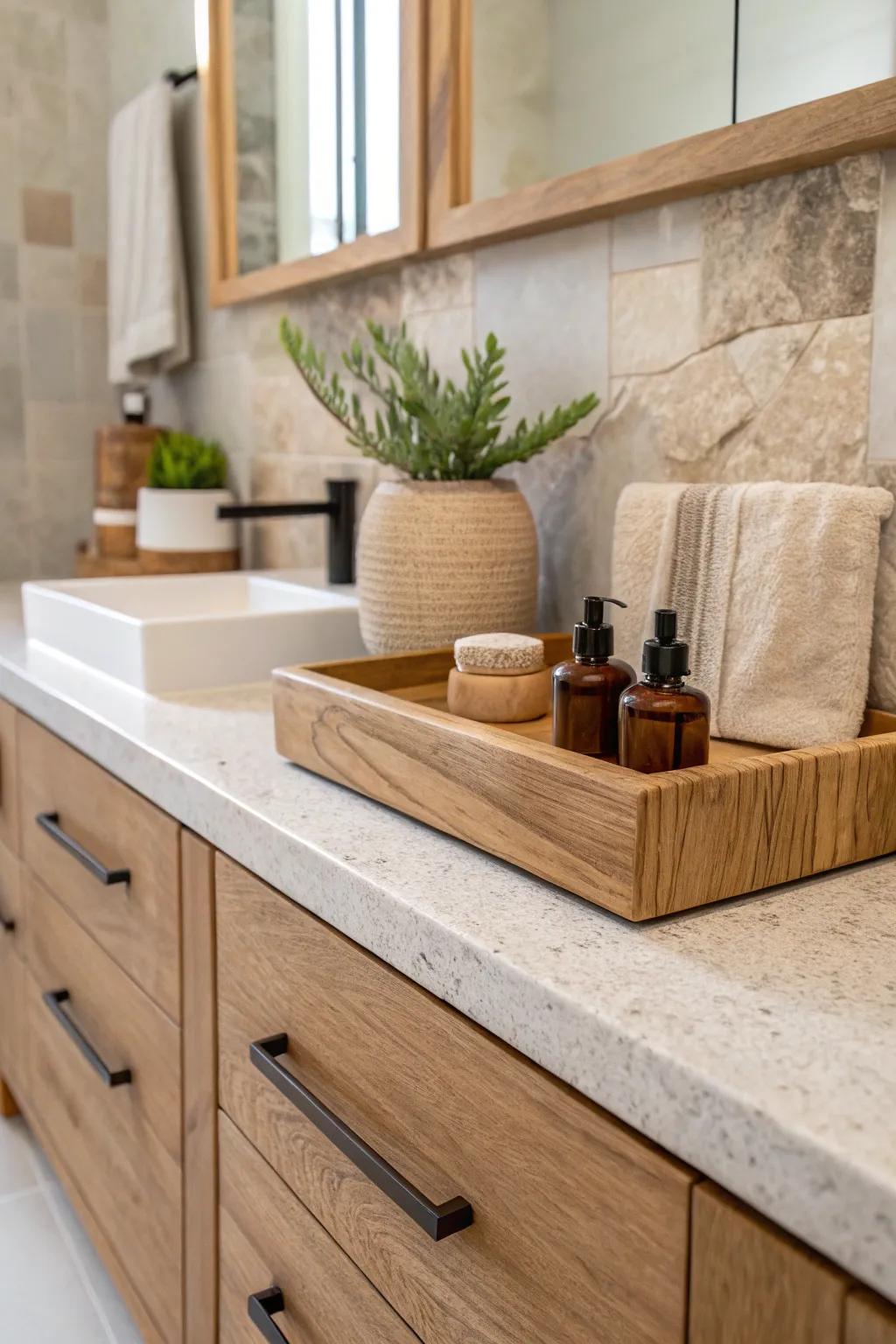 Natural materials infuse warmth into your bathroom.