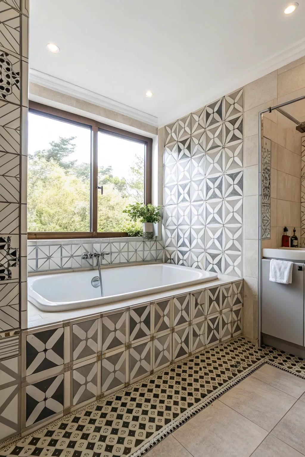 Geometric layouts bring a modern edge to your bathroom decor.