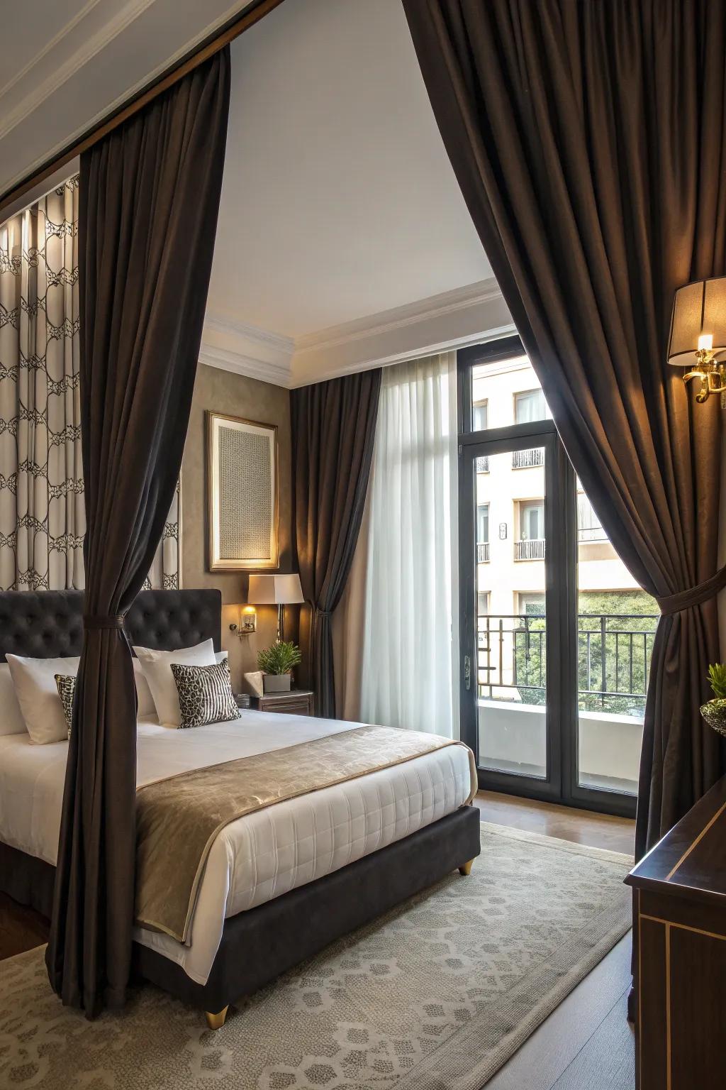 Dramatic drapes can enrich your bedroom with a splash of color and texture.