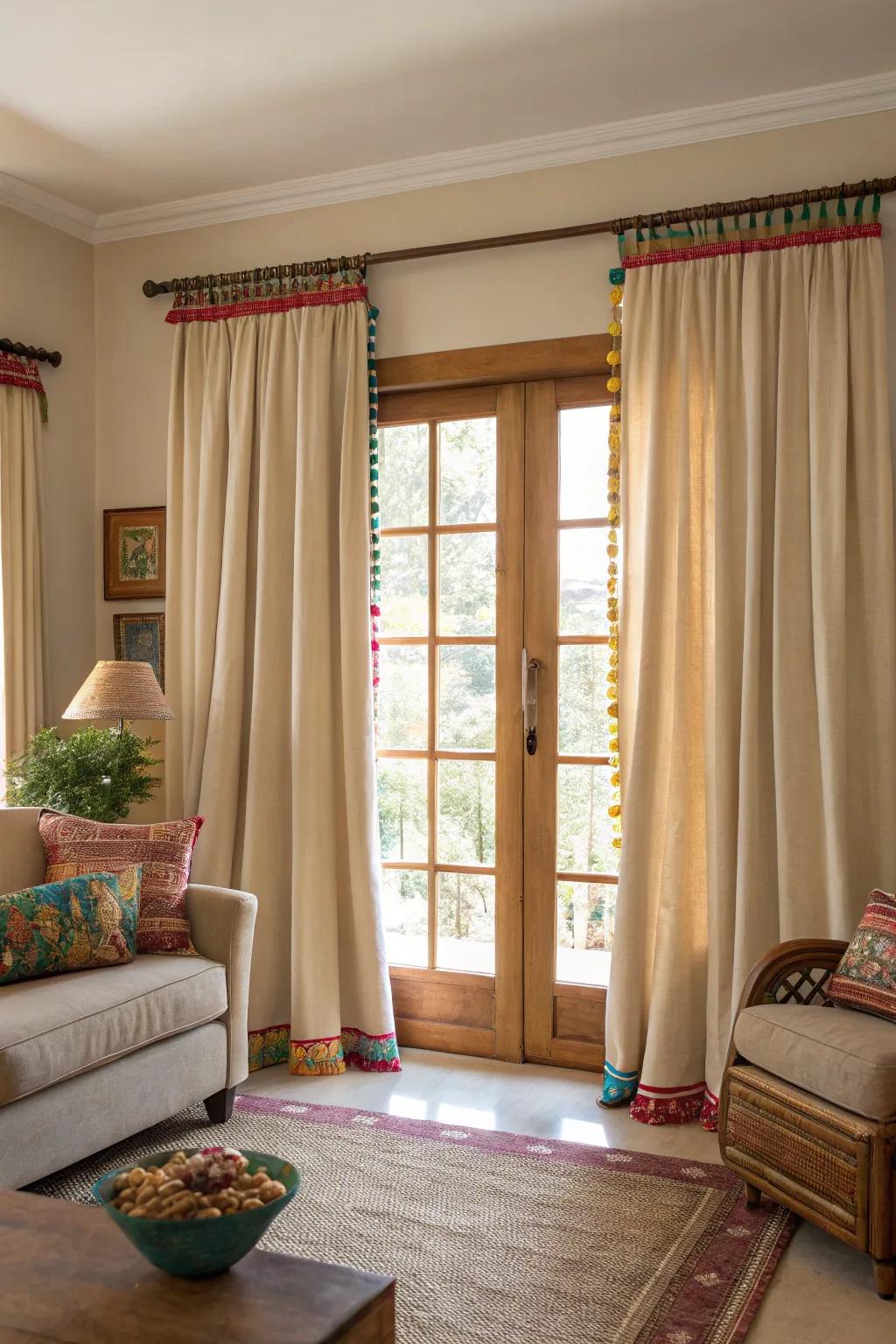 Fun trims add personality and charm to simple curtains.