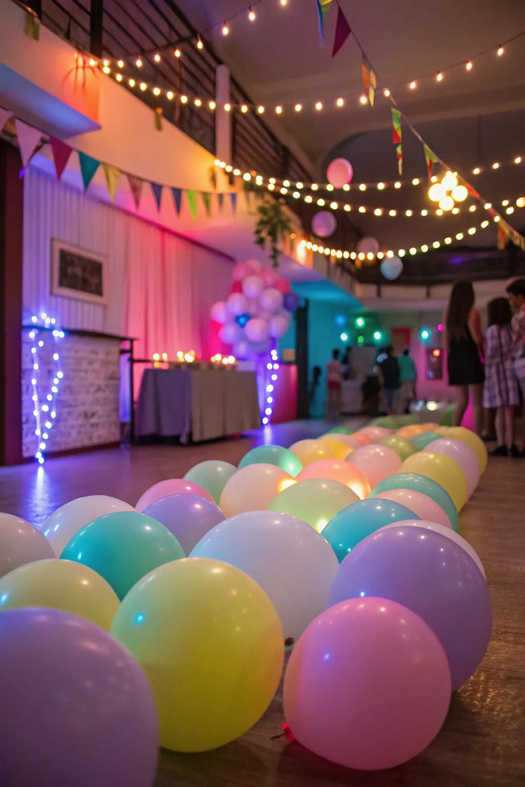 <strong><em>Starburst</em></strong> balloons add a playful party twist.” loading=”lazy” class=”pimg”>
	</picture><figcaption><strong><em>Starburst</em></strong> balloons add a playful party twist.</figcaption></figure>
<p>Fill balloons with LED lights for a lively and playful addition. It’s a fun way to introduce a surprising twist to your party atmosphere and keep the mood light and celebratory.</p>
<h3>Possibly handy products:</h3>
<ul class=