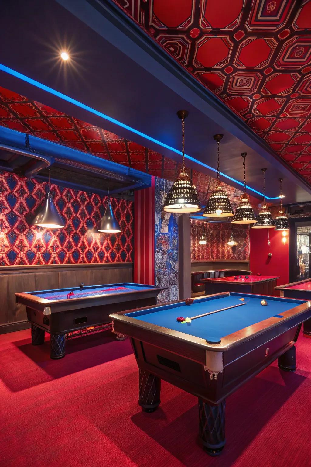 Daring colors infuse vitality and thrill into your billiard hall.