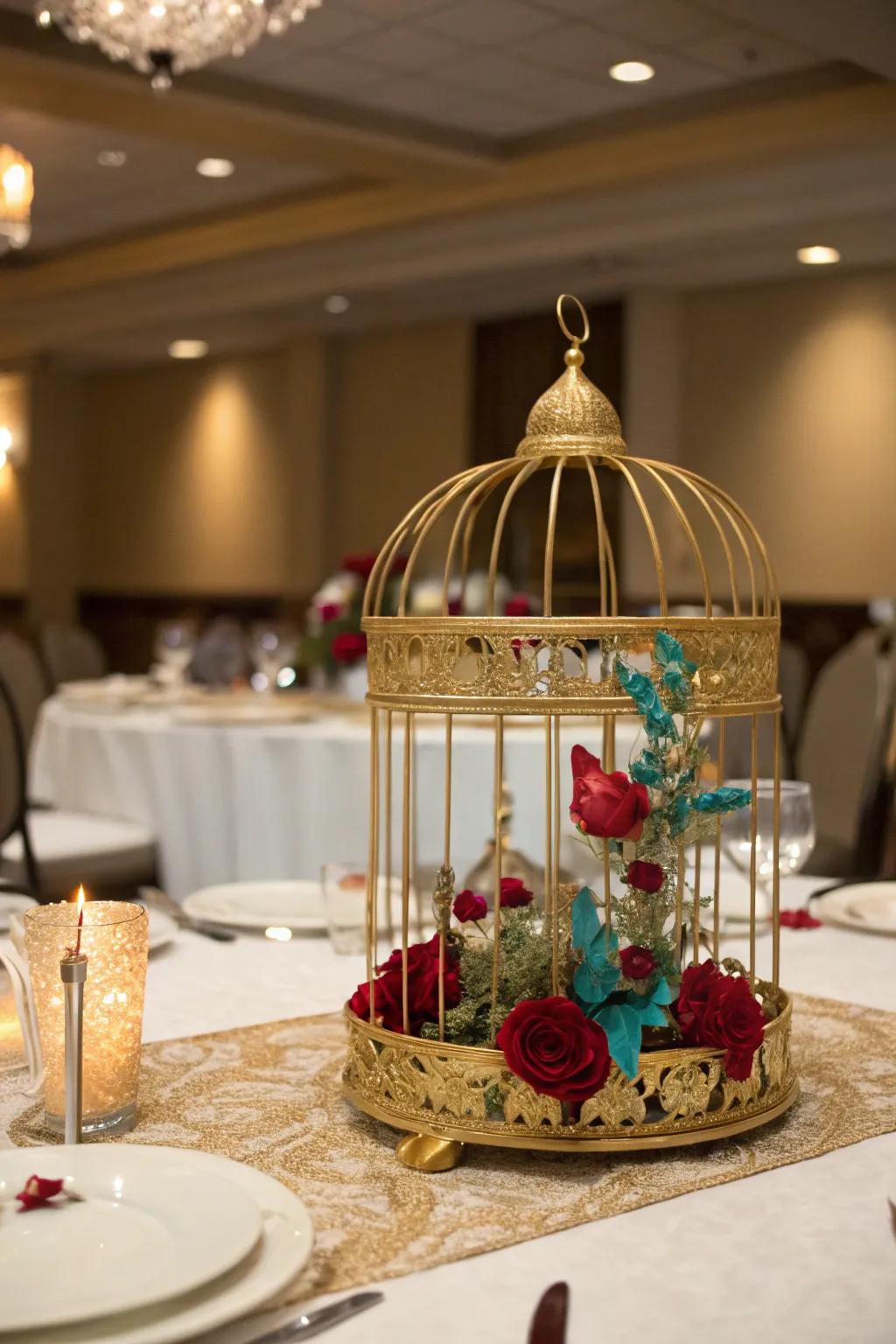 A glamorous gold <strong><em>bird enclosure</em></strong> centerpiece with luxurious details.” loading=”lazy” class=”pimg”>
	</picture><figcaption>A glamorous gold <strong><em>bird enclosure</em></strong> centerpiece with luxurious details.</figcaption></figure>
<p>For a hint of opulence, opt for a <strong>gold-painted <strong><em>bird enclosure</em></strong></strong> accentuated with jewel-toned details. This idea introduces a luxurious sensation to any setting, making it a personal favorite for special occasions.</p>
<h3>Maybe worth checking out:</h3>
<ul class=