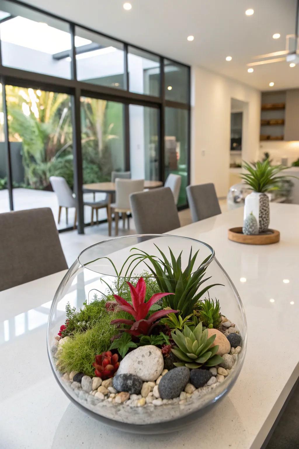 Terrarium centerpieces offer a miniature world of beauty.