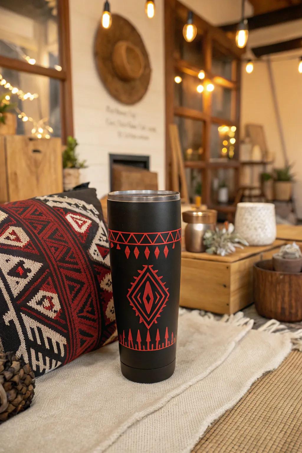 Unique tribal patterns in black and red for a cultural touch.