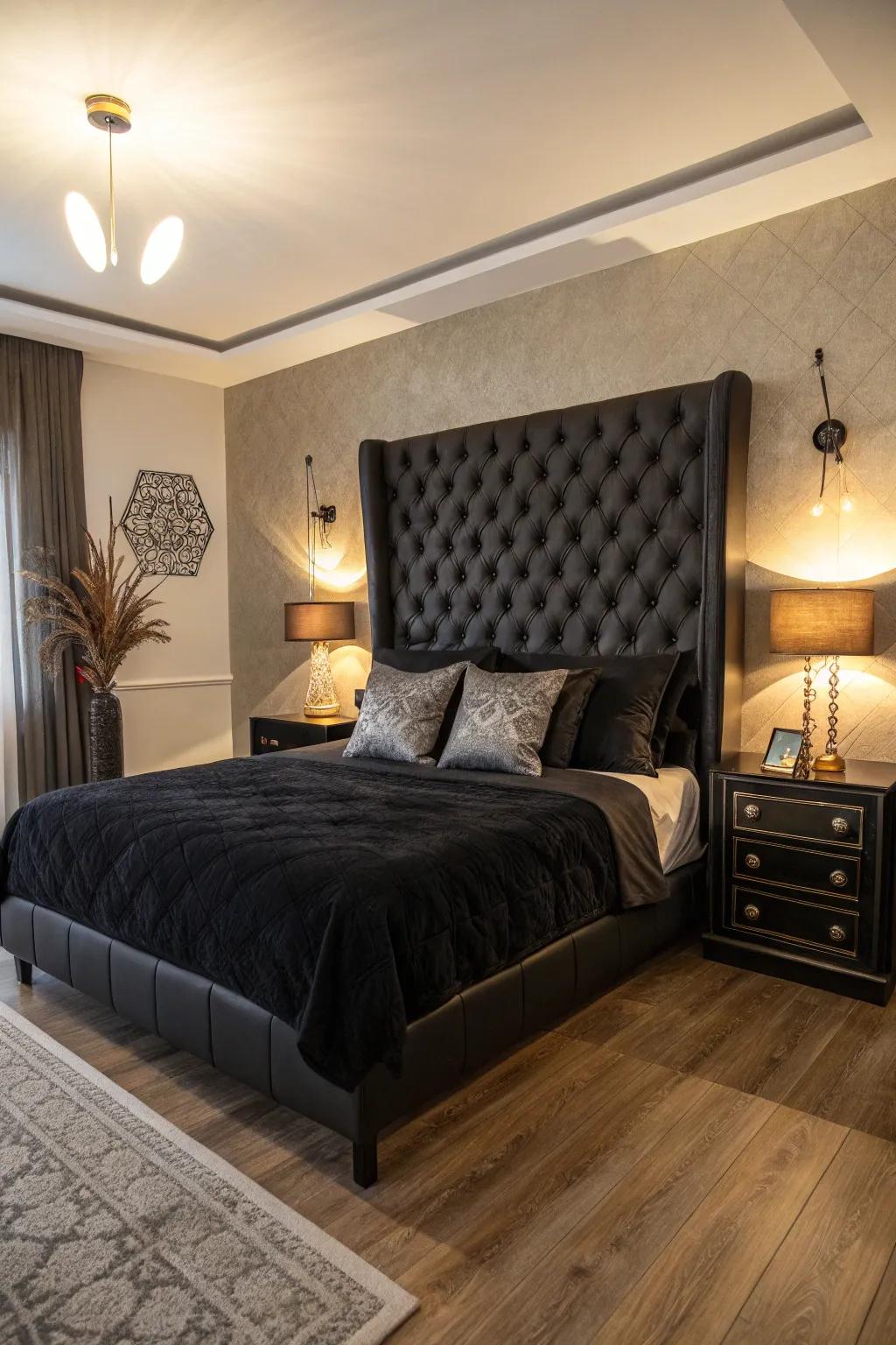 Creating a focal point with a black headboard.