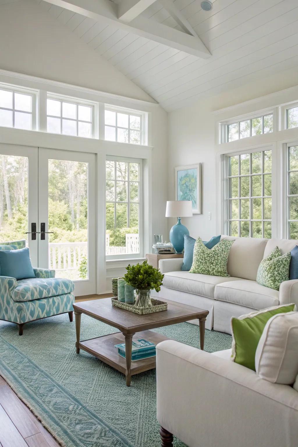 A minimalist approach with subtle blue and green accents.