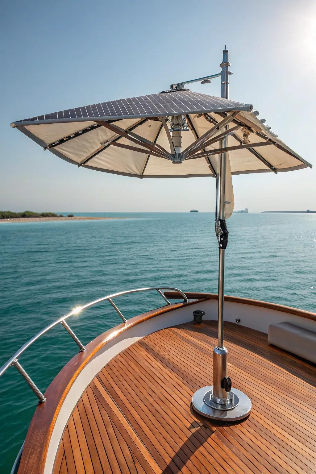 Use the sun's energy on the open sea with this solar-powered umbrella.
