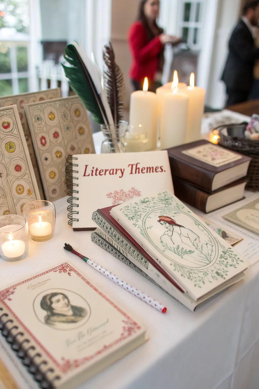 Book-themed gifts for guests to take home.