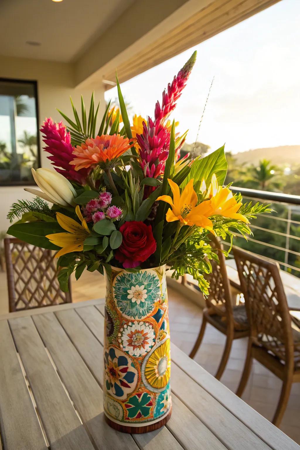 Tropical arrangement for a vibrant atmosphere.