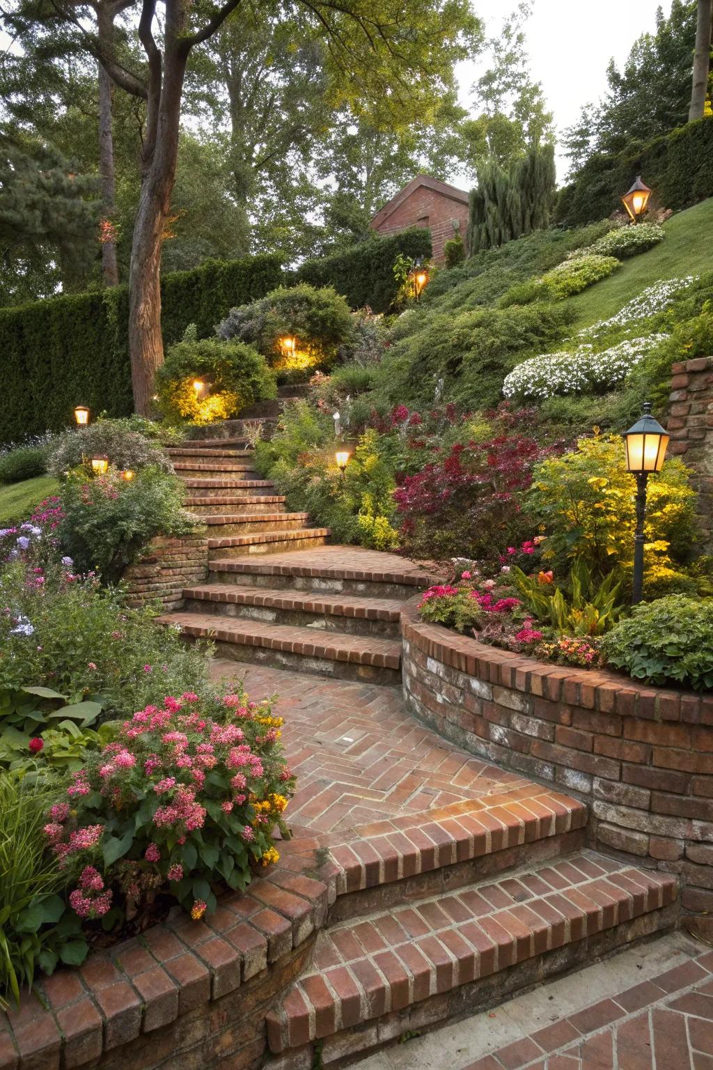 Rock steps provide elegant transitions between different yard levels.