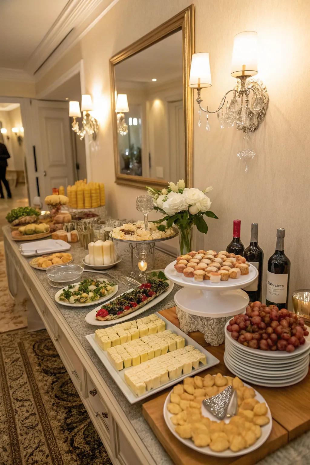 Sophisticated symmetry creates a polished and harmonious buffet.