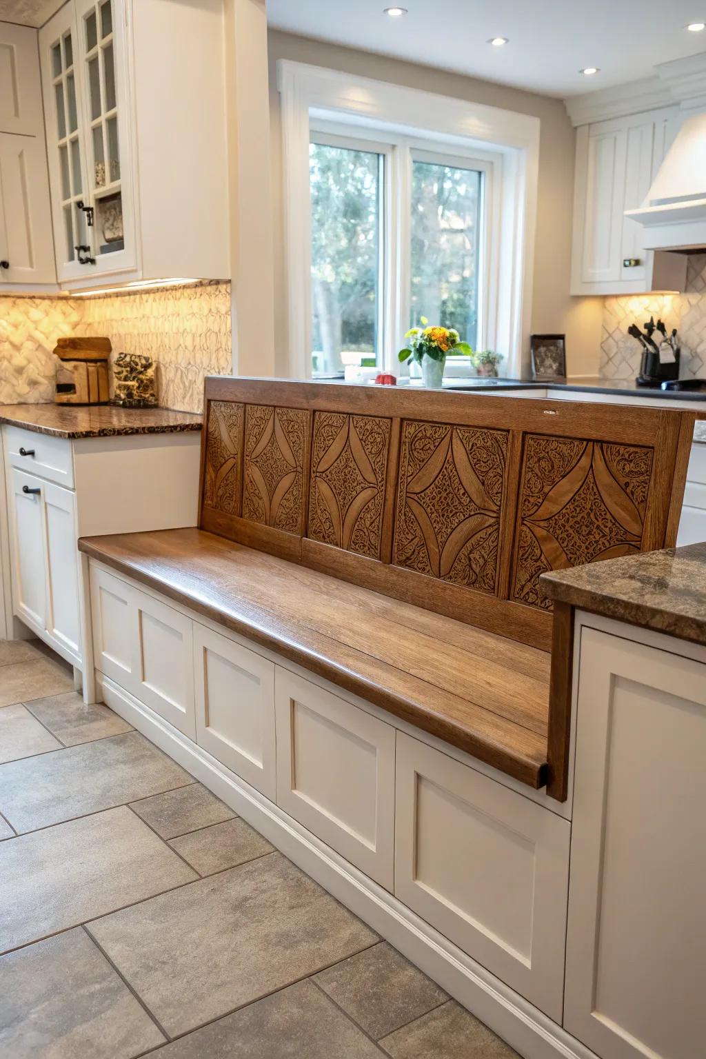 Improve visual interest with decorative bench backing.
