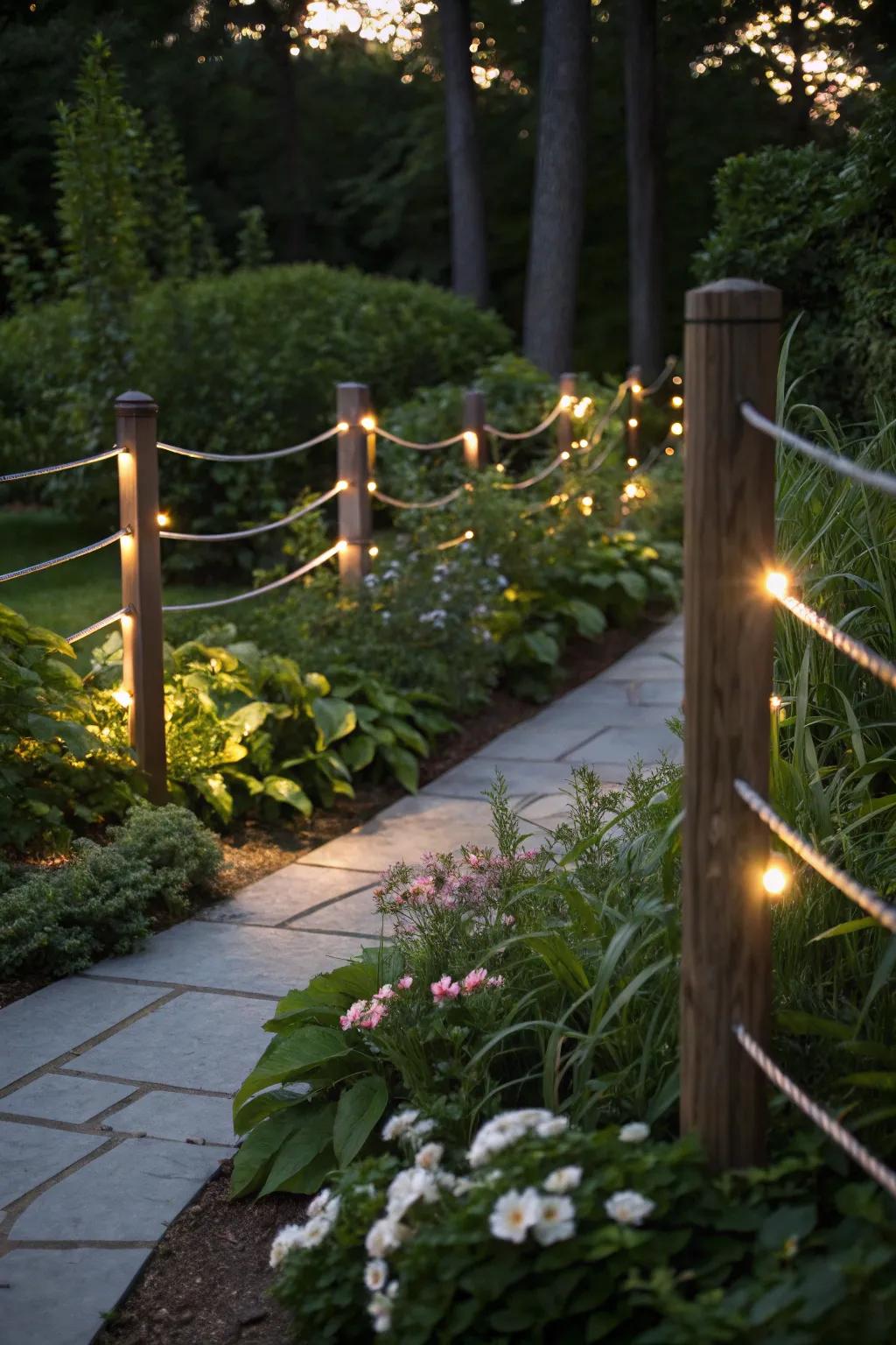 Magical nighttime glow with a cable fence