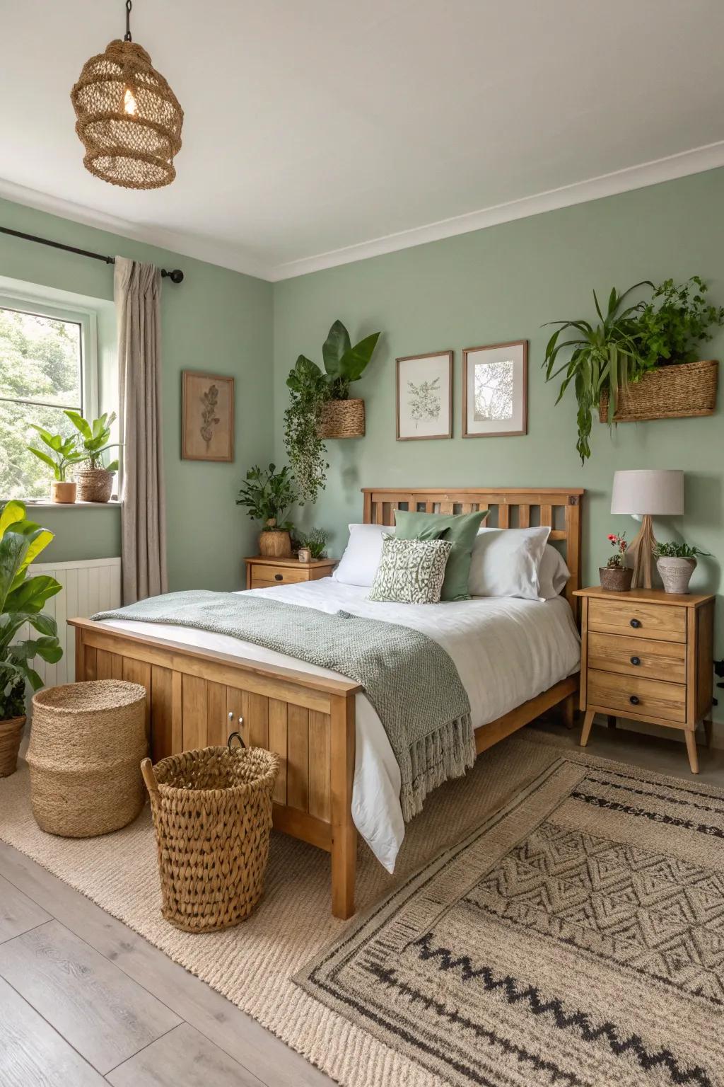 Sage green walls bring tranquility and peace indoors.
