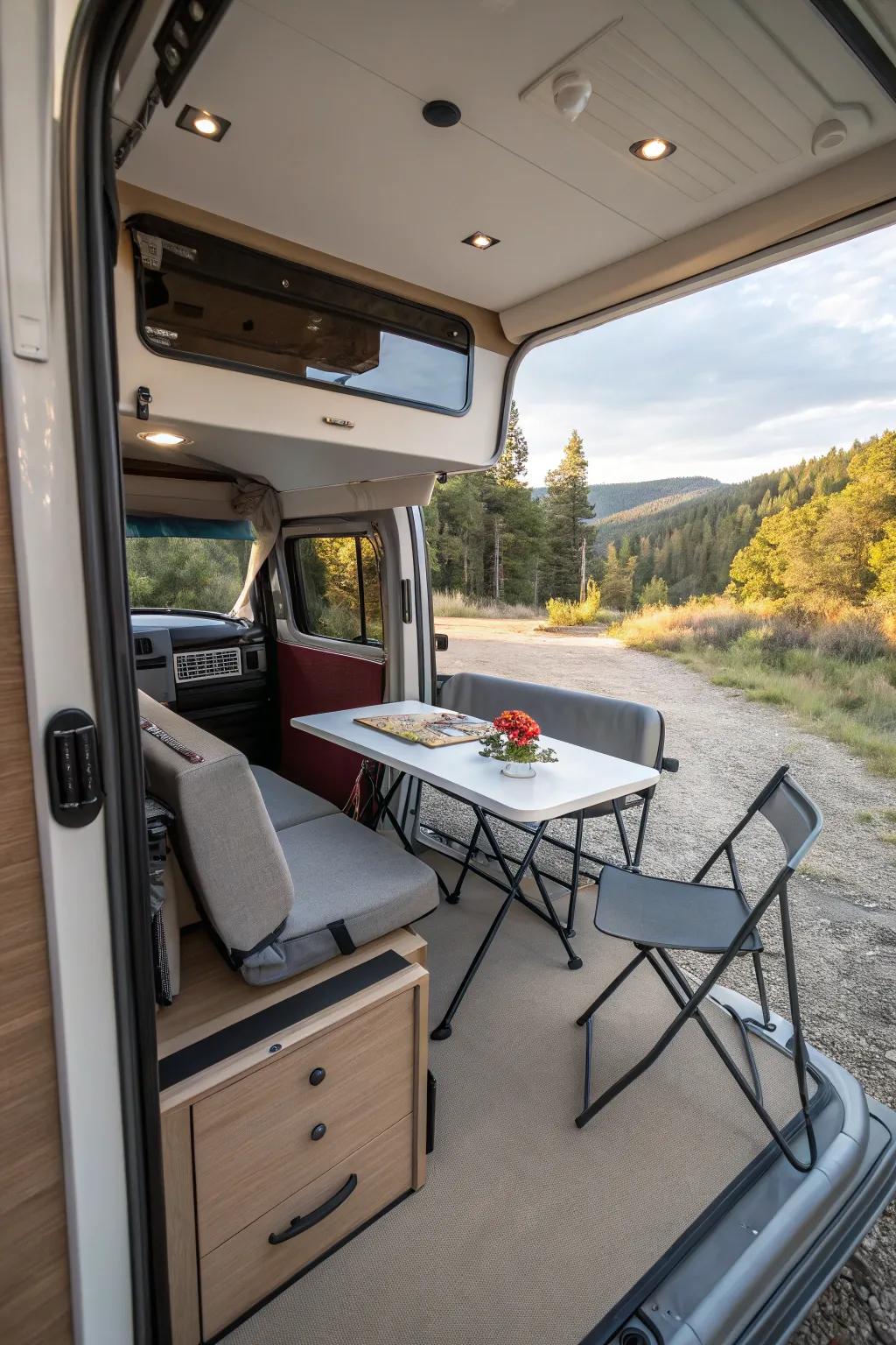 A convertible workspace allows both work and dining.