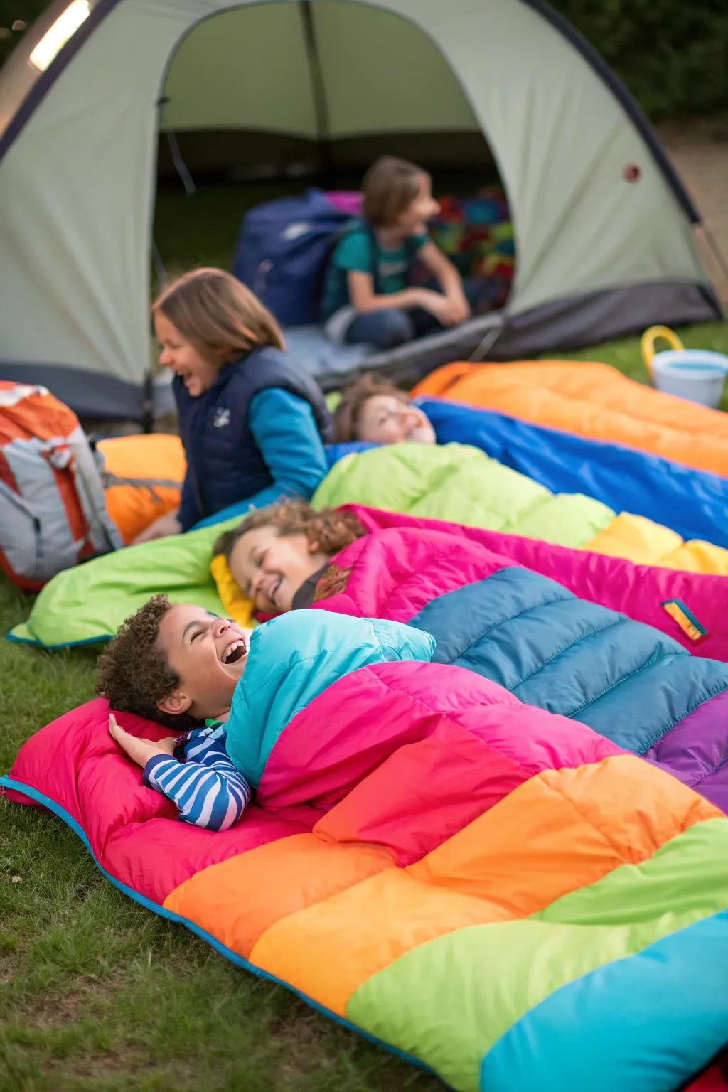 Vibrant slumber sacks infuse a pleasant camping vibe.