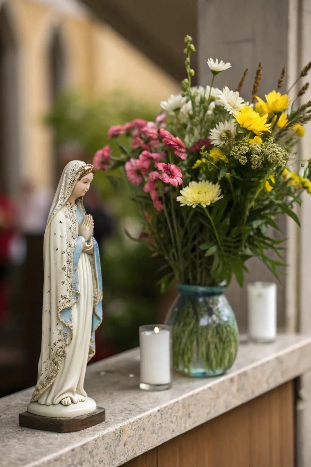 A figure of Mary adds grace and serenity to your meditation space.