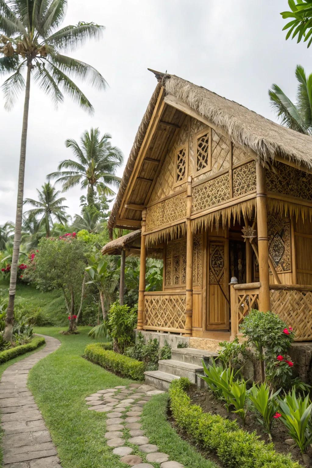 Elegant reed home blending sustainability with natural beauty.