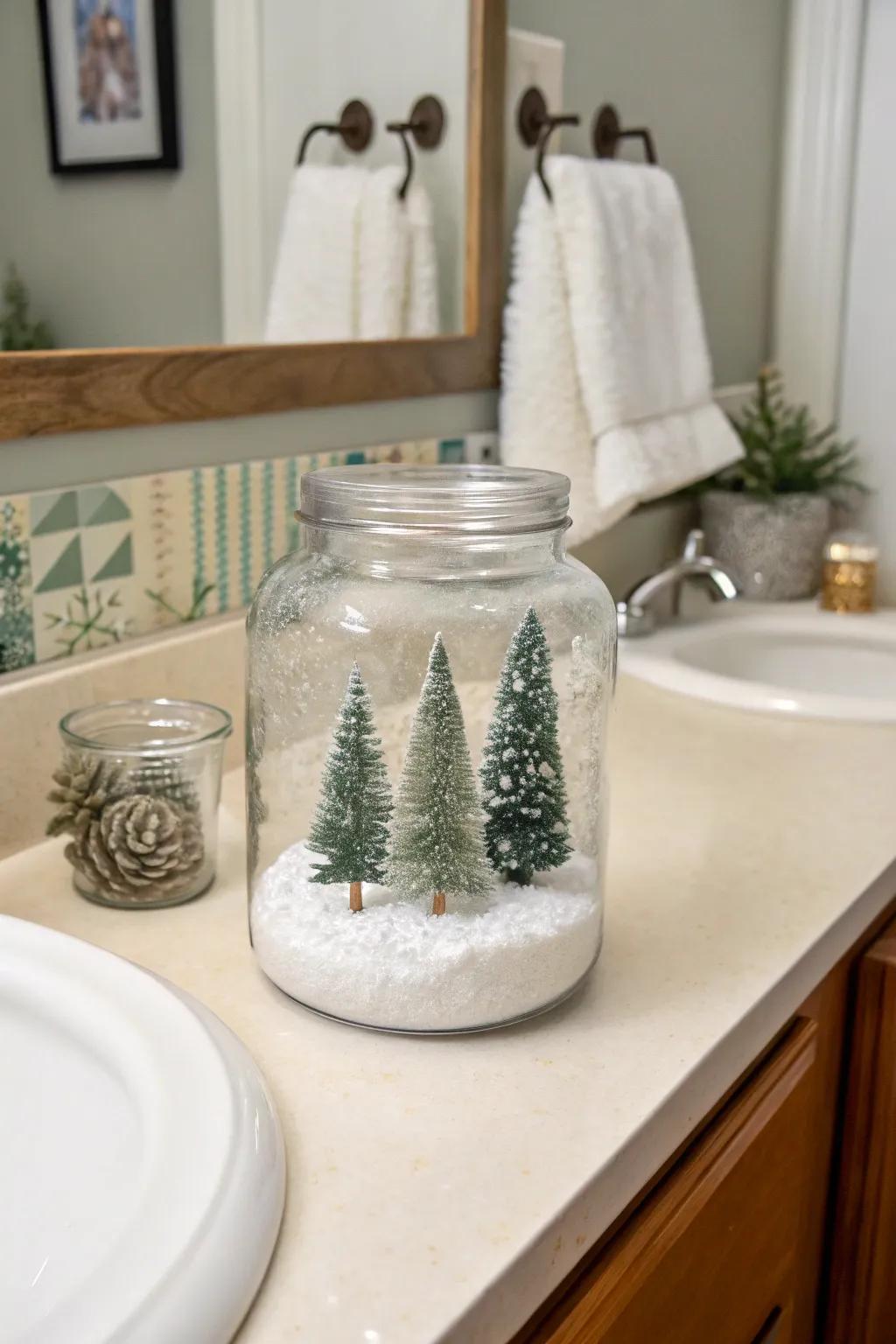 A winter wonderland jar adds a charming touch to your Christmas decor.