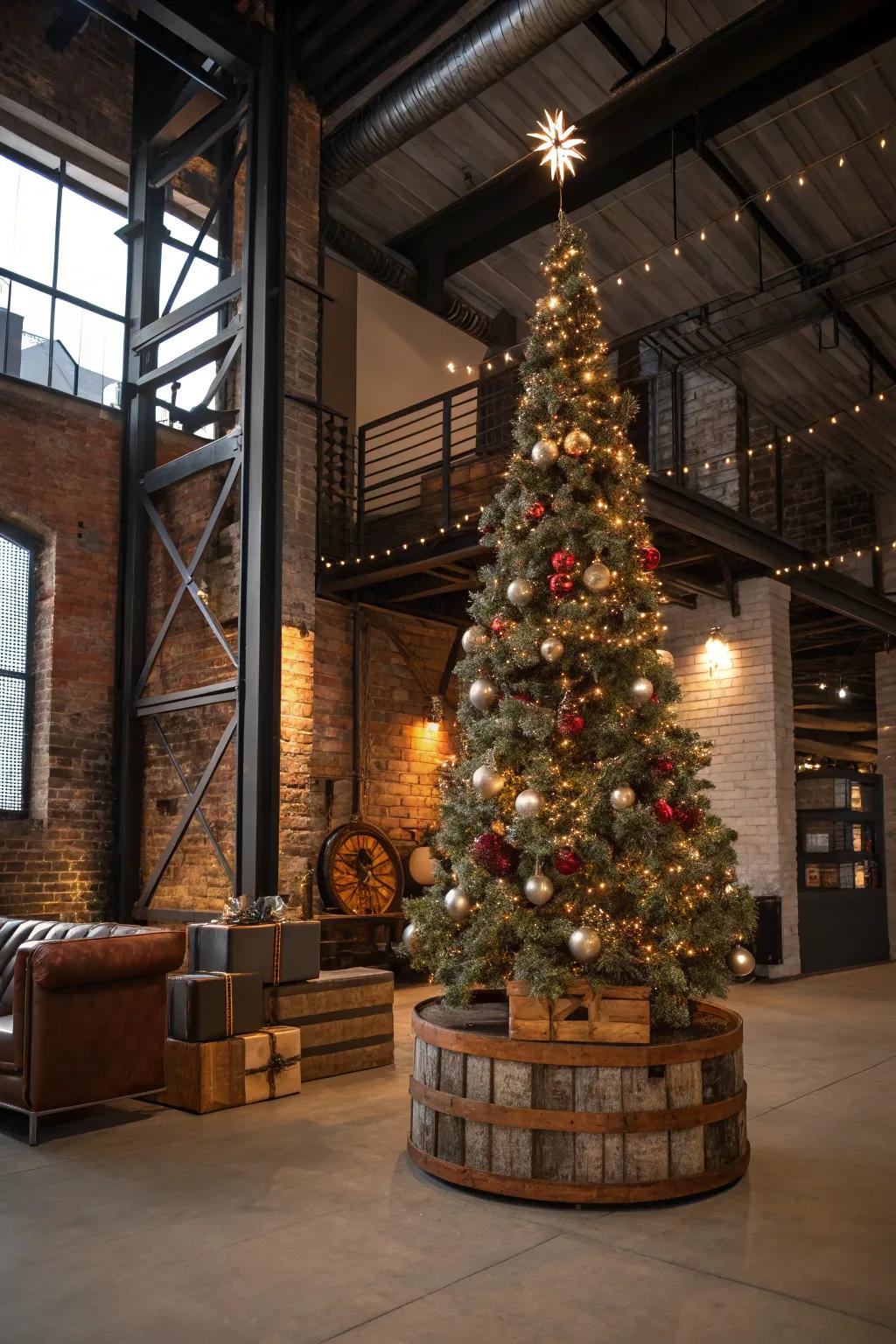 An Industrial Edge theme grants your tree an unparalleled urban chic.