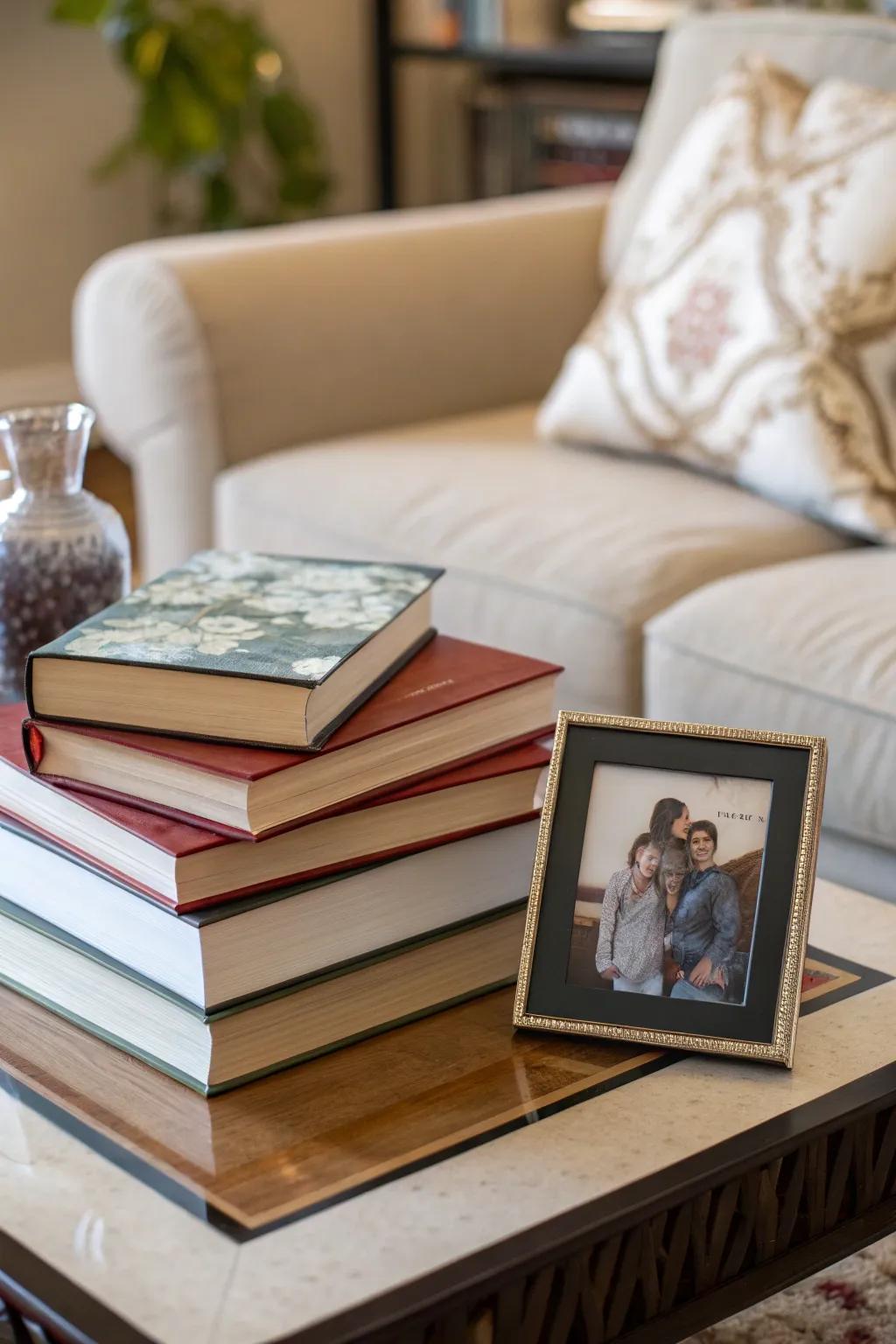 Family photos infuse your décor with personal warmth.