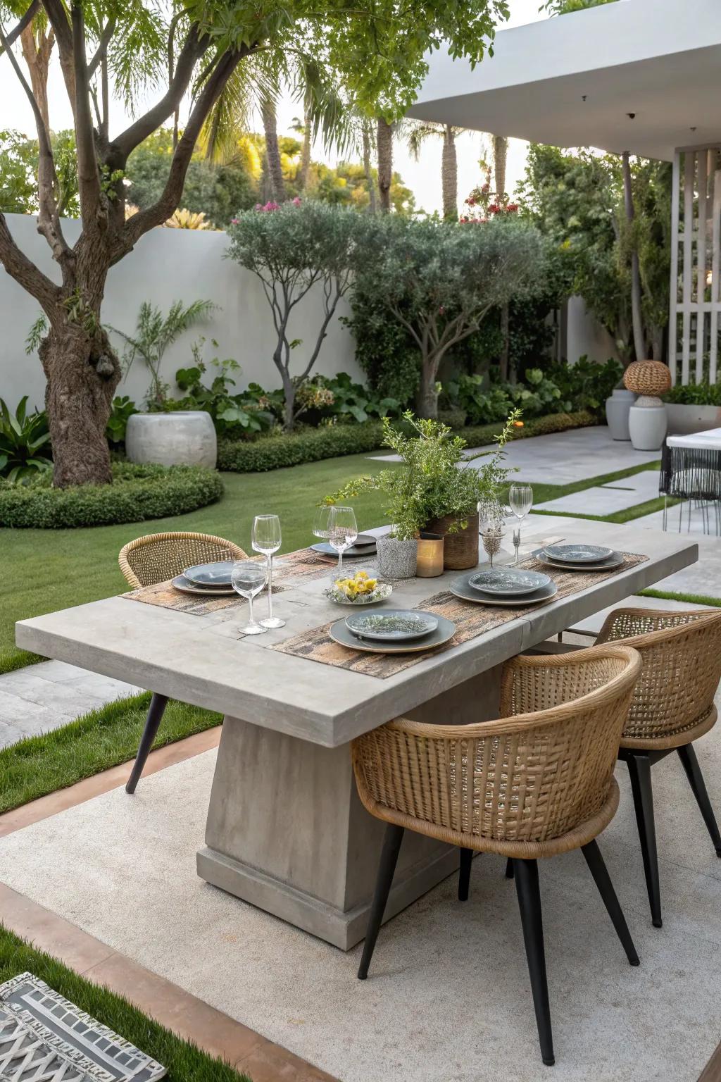 Stone-like tables: The heart of outdoor feasts.