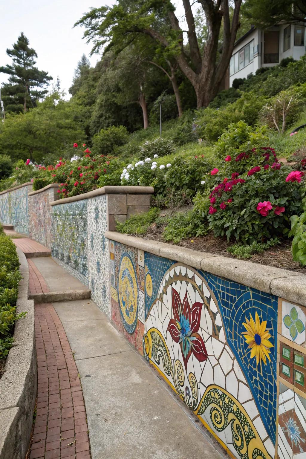 Artistic mosaics personalize and beautify support structures.