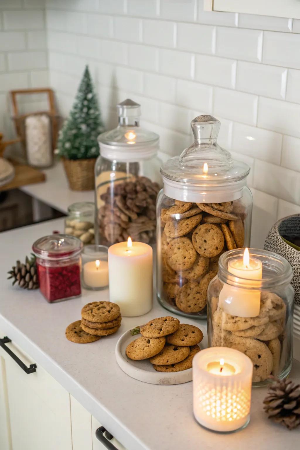 Unite biscuit barrels with decor to supplement texture.
