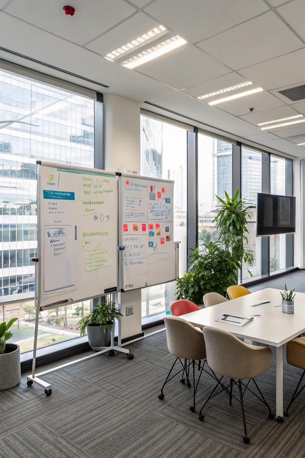 Office space with dynamic whiteboards for engaging meetings.