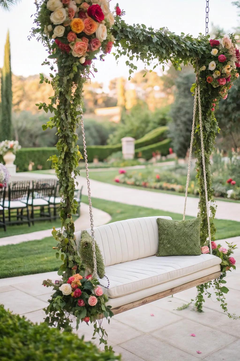 A layered swing provides a whimsical and snug nook.
