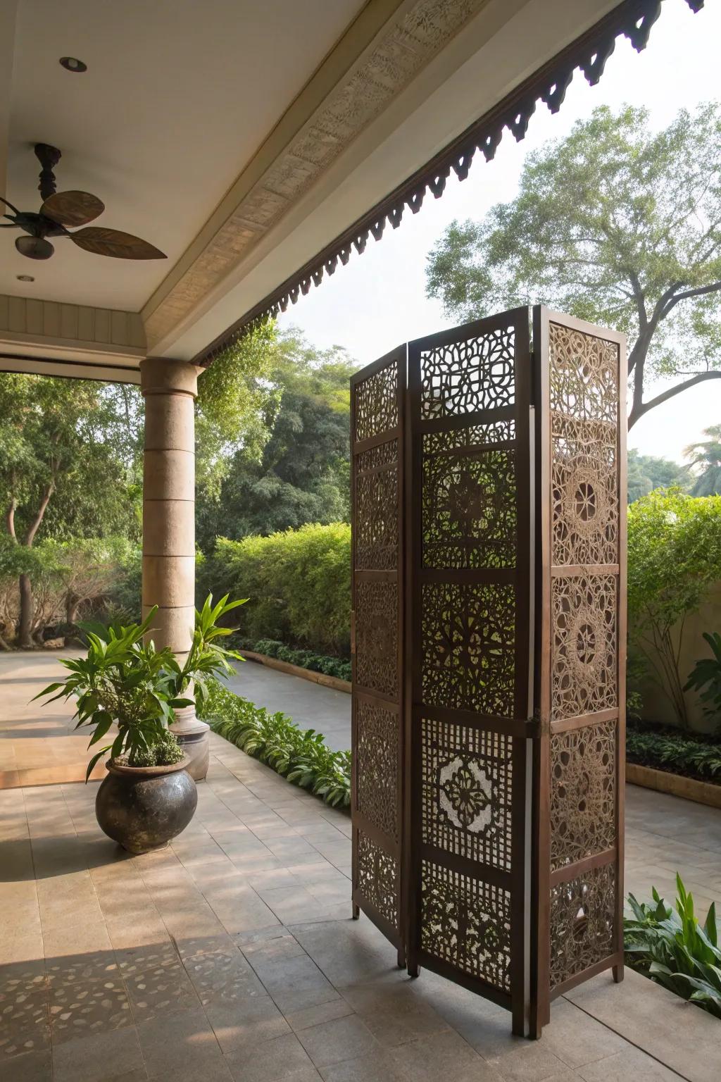 Decorative screens enrich both privacy and elegance.