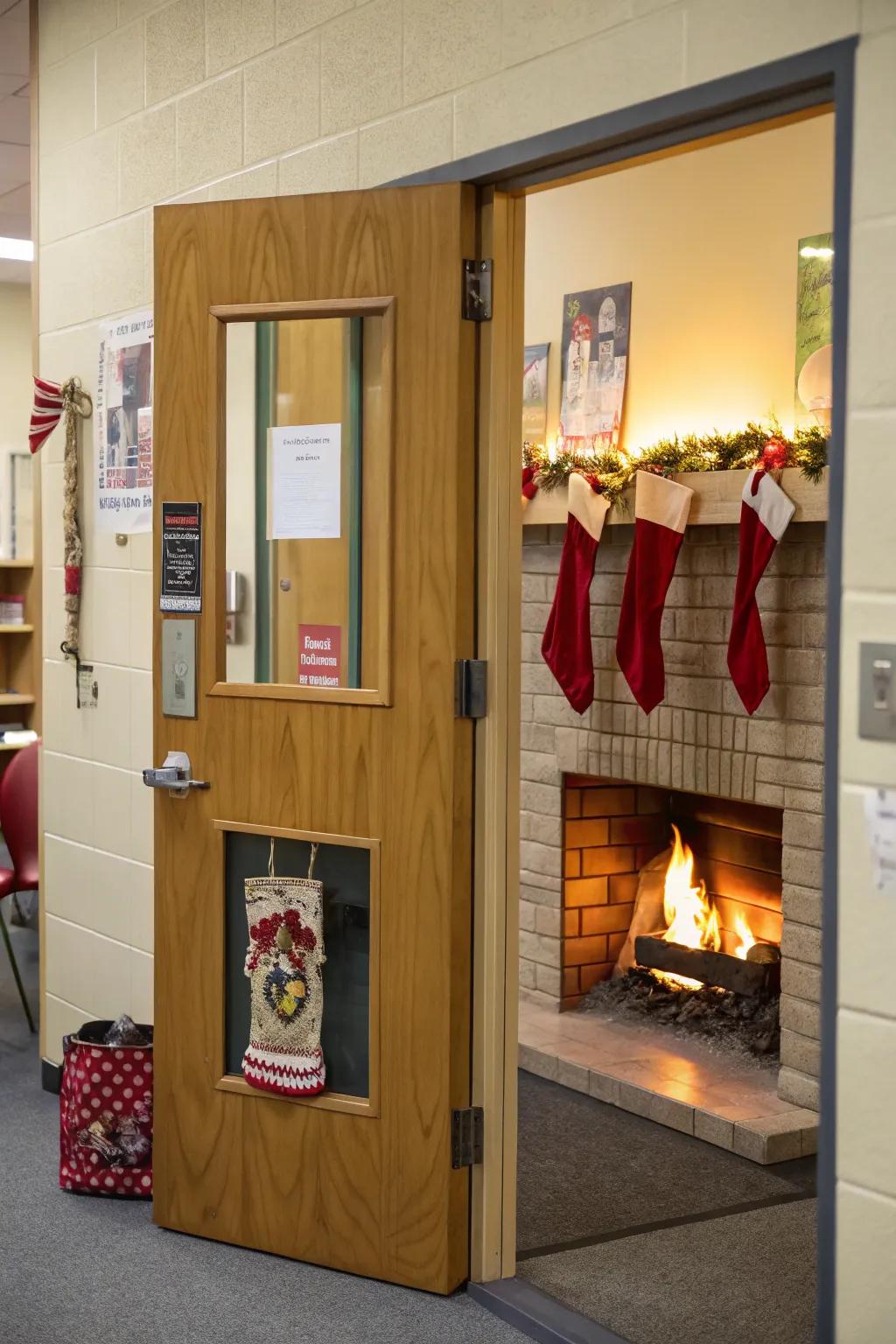 An educational doorway showcasing a balmy and inviting hearth vista, ideally suited for winter.