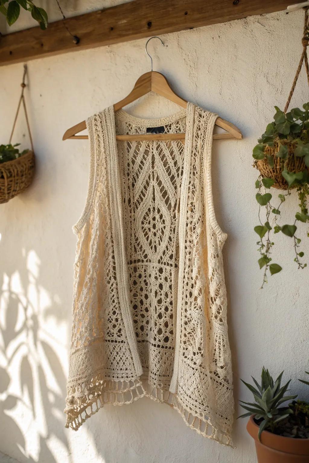 Elevate your style with the elegance of a crochet tunic vest, perfect for layering and embracing simplicity.