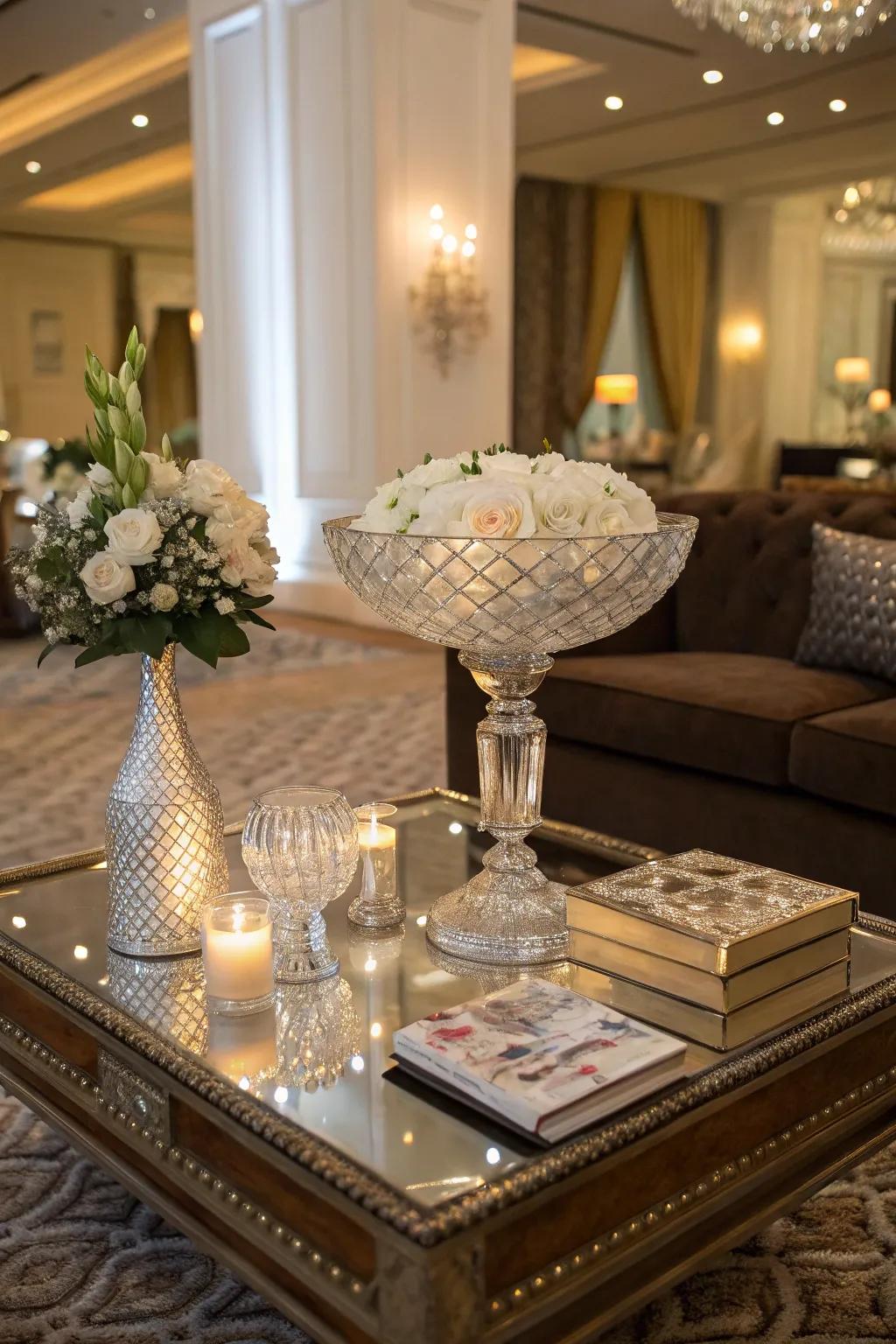 A crystal centerpiece is a captivating focal point in your living area.