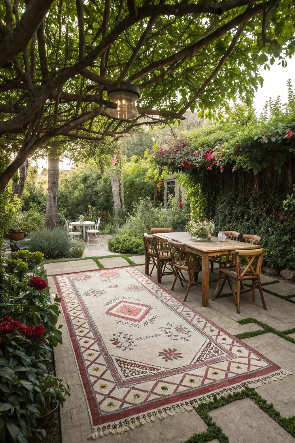 An outside rug marks off spaces and adds a nice touch.