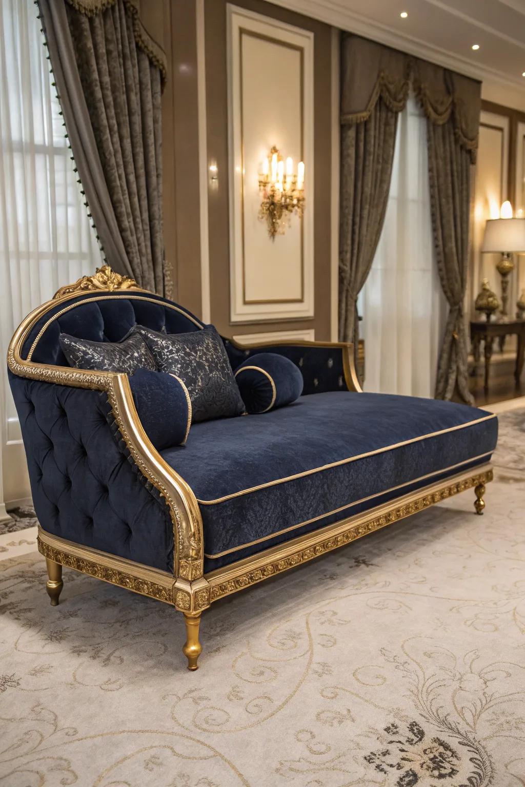 Velvet upholstery brings a luxurious touch to the daybed.