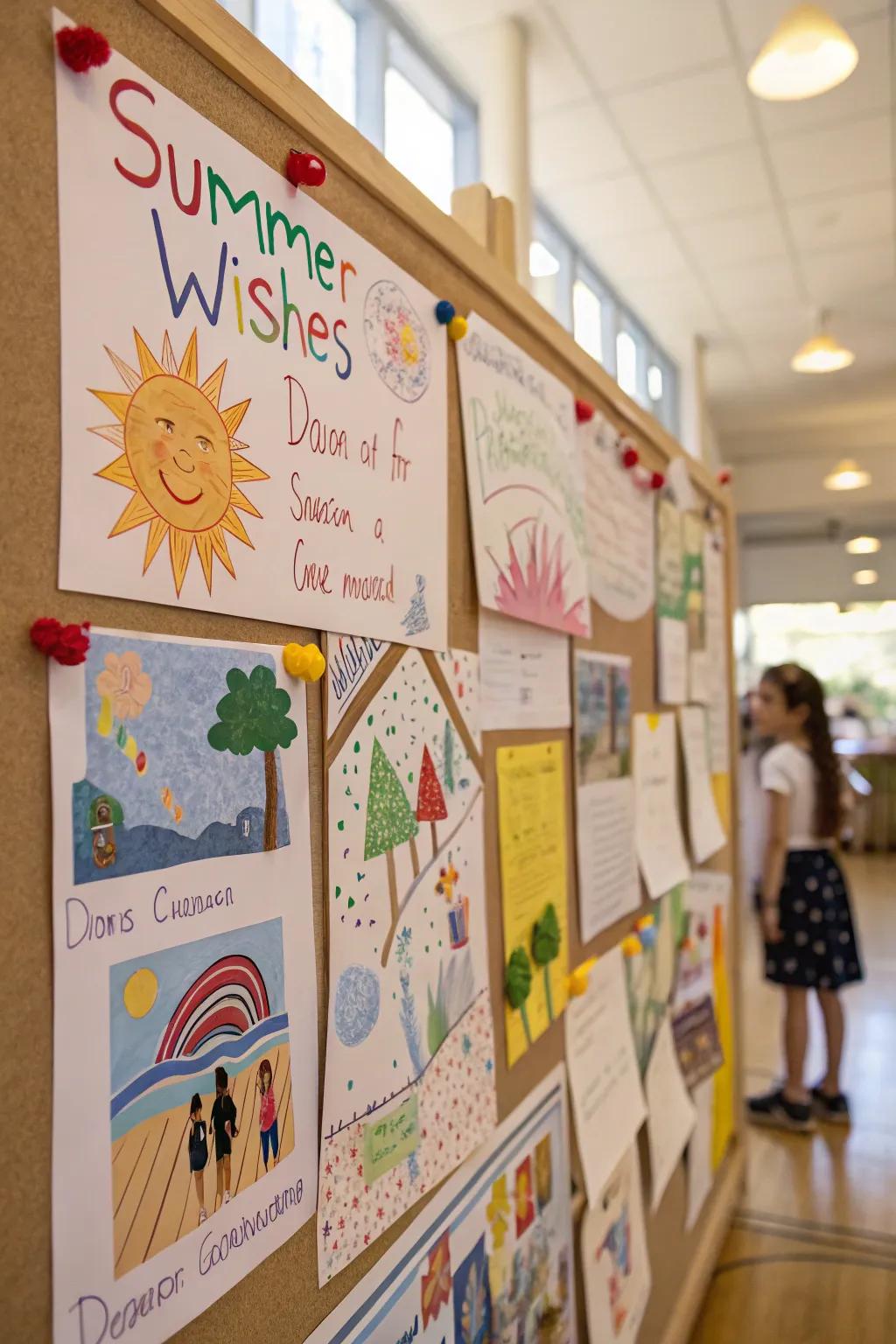 Summer Dreams bulletin board loaded with children's dreams.