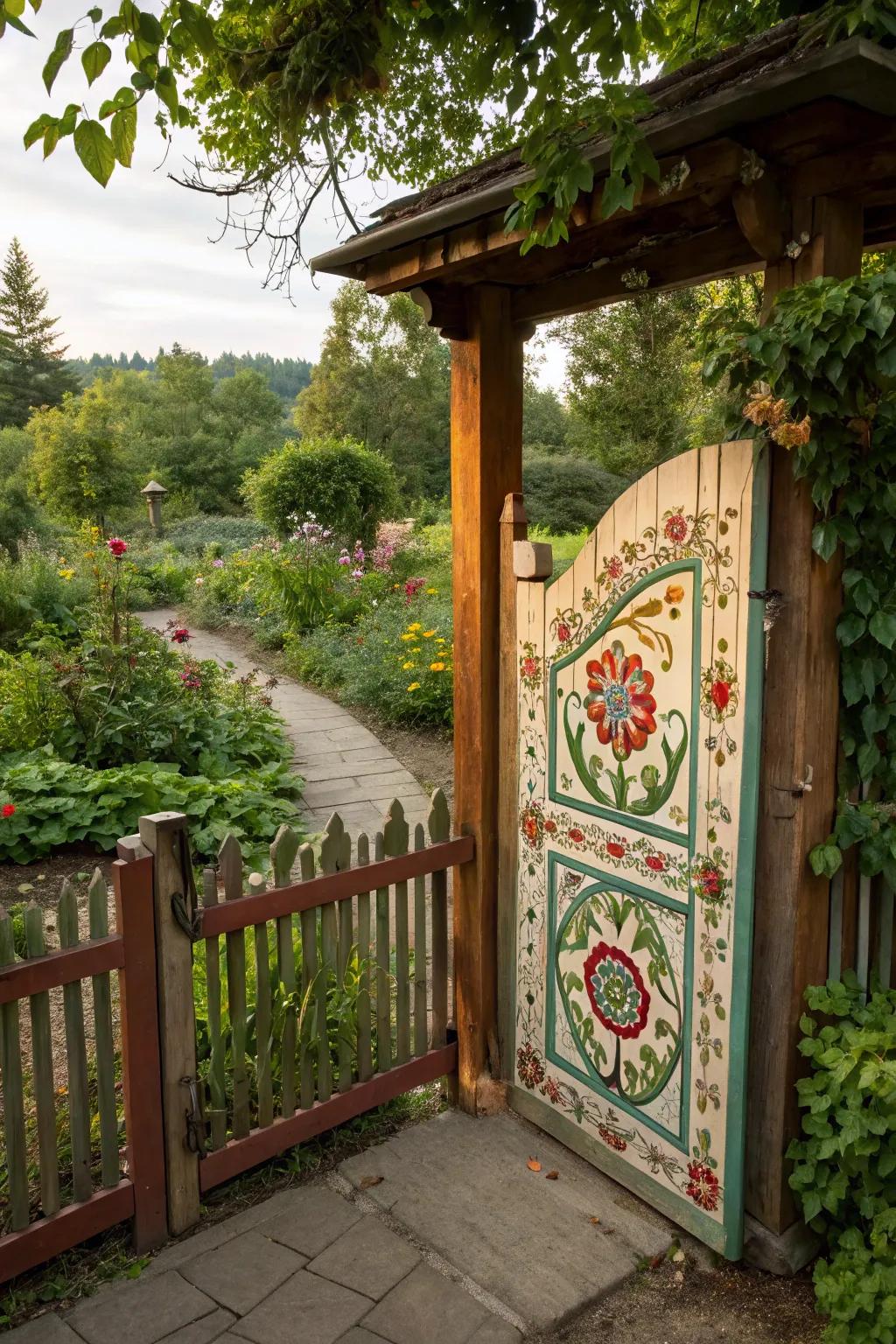 A striking garden gate becomes a focal apex in barrier blueprint.