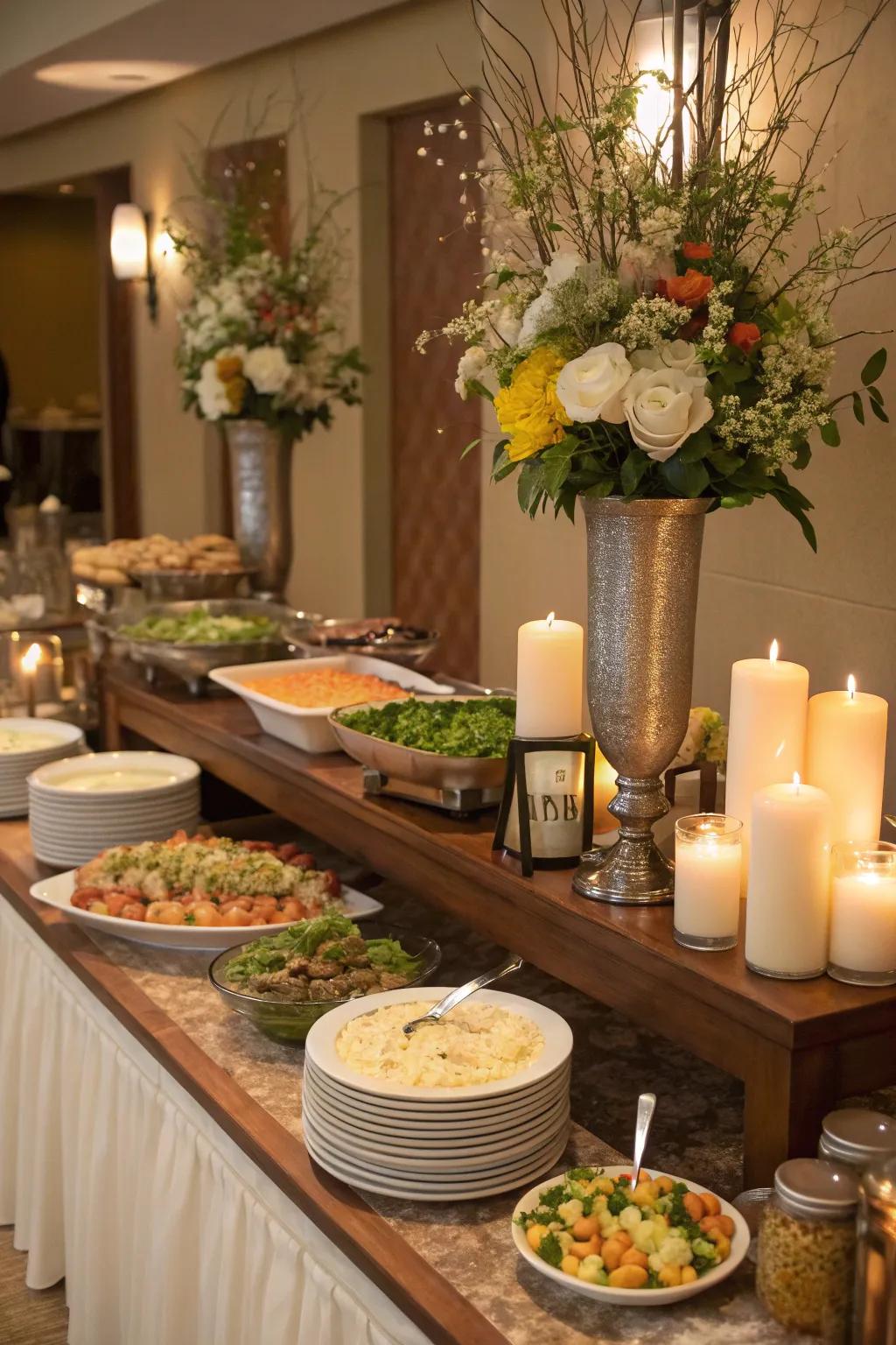 The rule of thirds brings harmony and completion to this buffet arrangement.