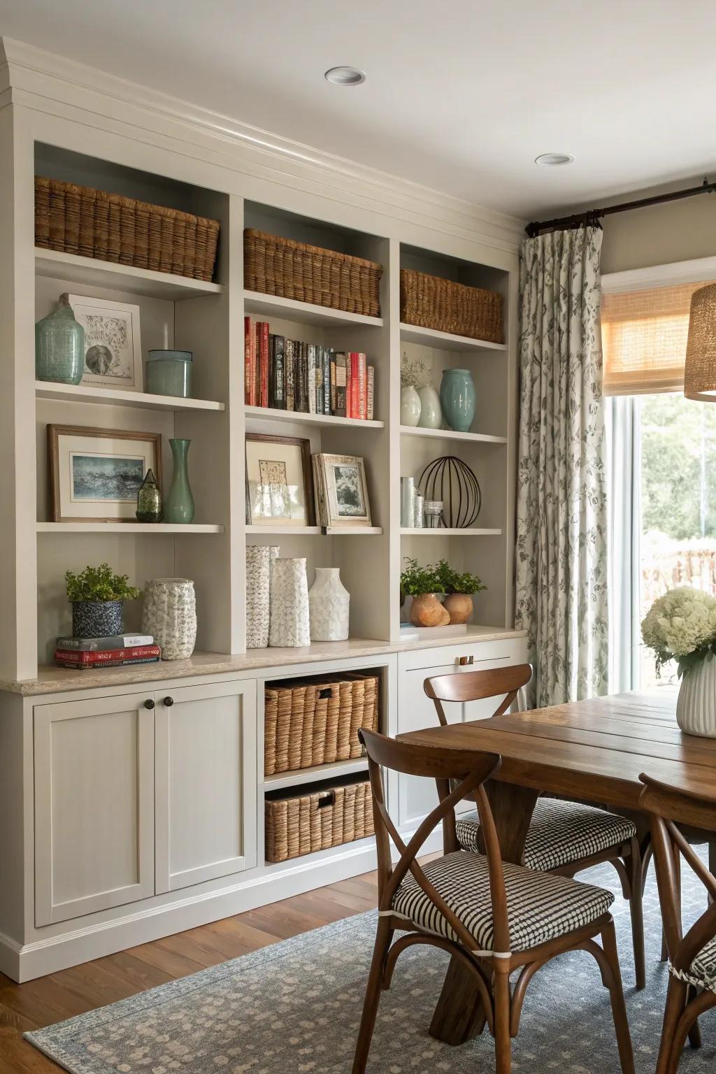 Adaptable shelving offers flexibility for a range of storage needs.