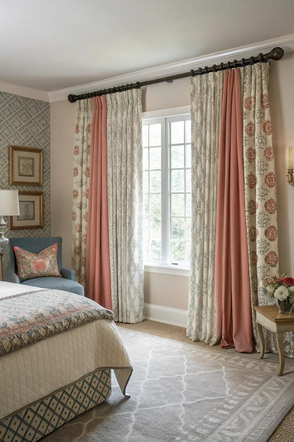 A harmonious blend of patterns and solids offers a touch of playful elegance.