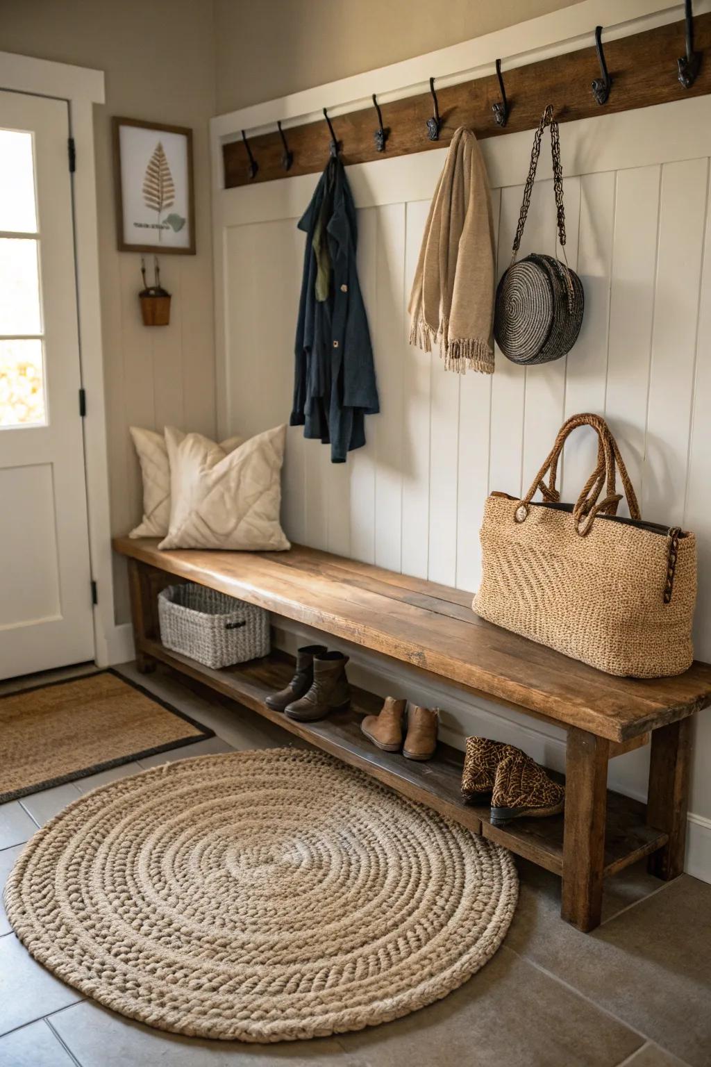 Woven rugs bring texture and allure to bustling entryways.