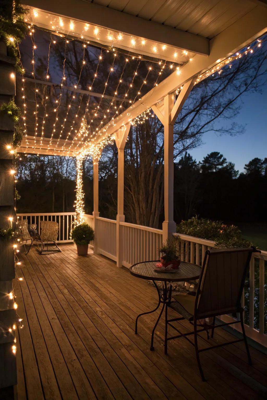 Fairy lights add warmth and whimsy to your fall porch.