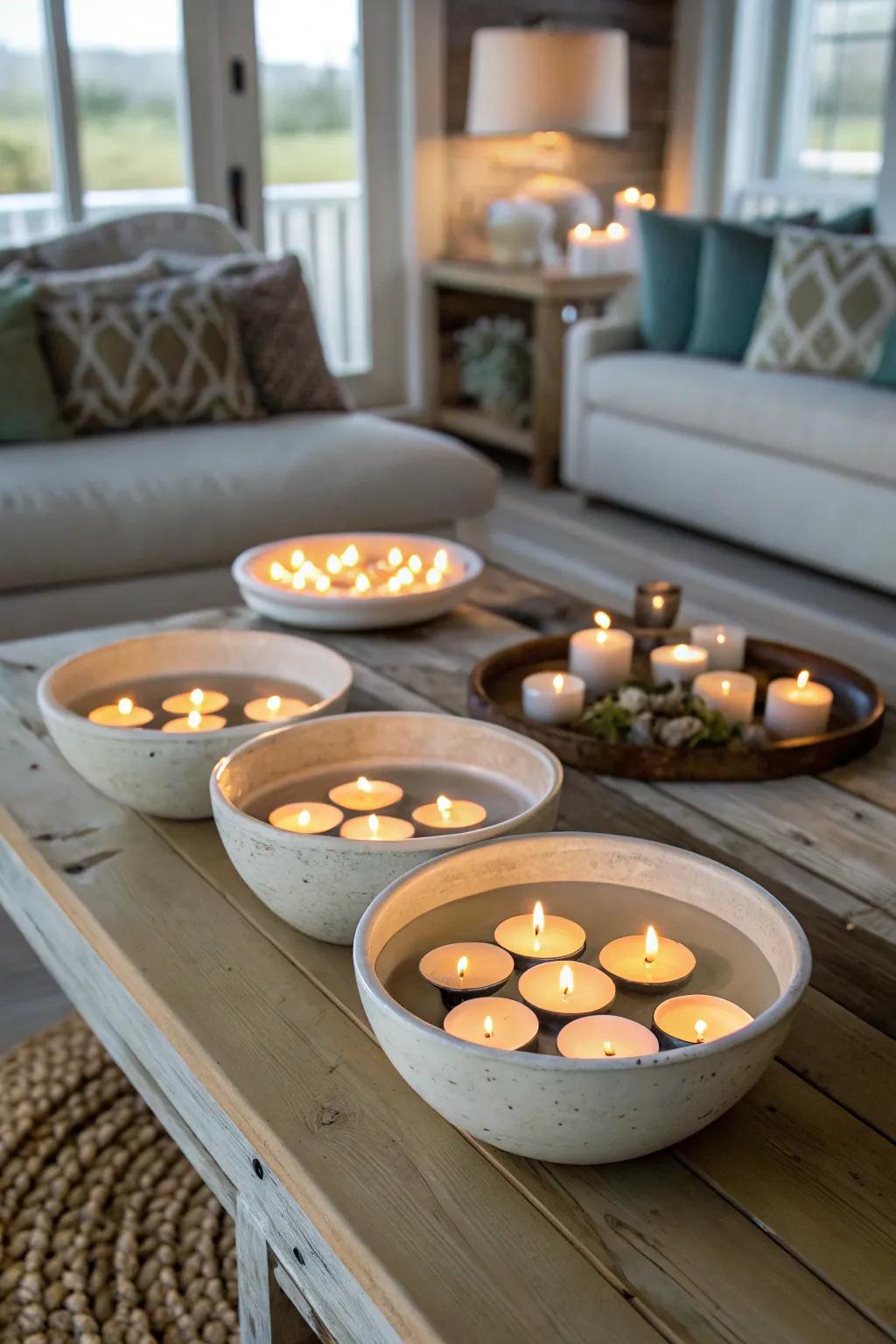 Submerged lights within vessels forge a serene and exquisite ambiance.