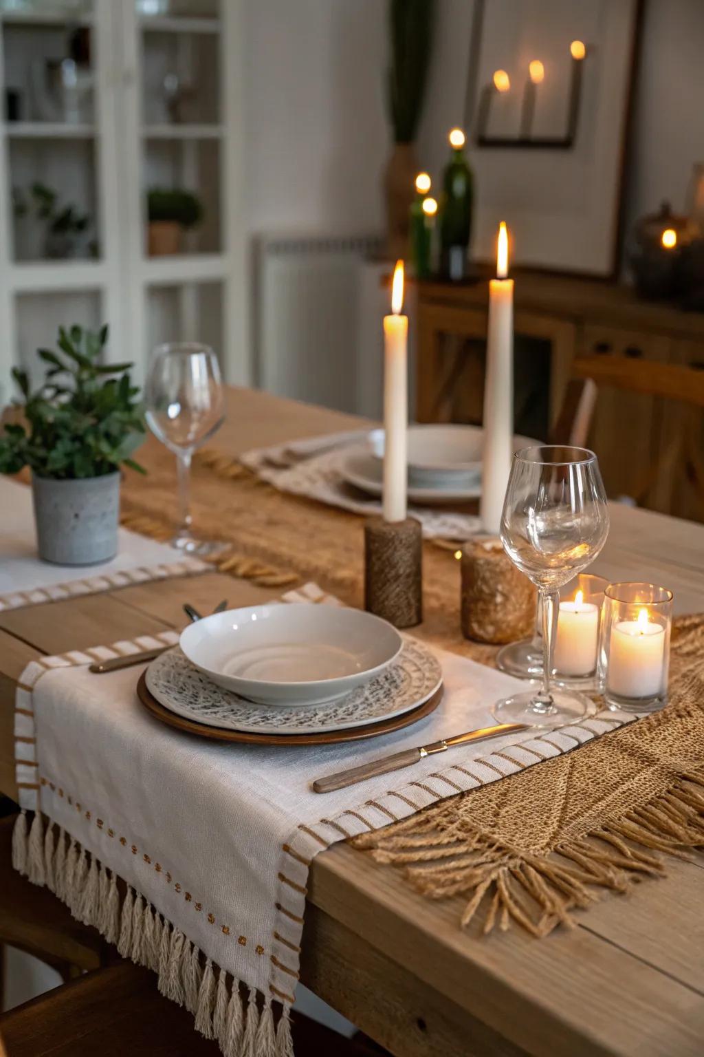 Candles add a warm, inviting glow to the accent.