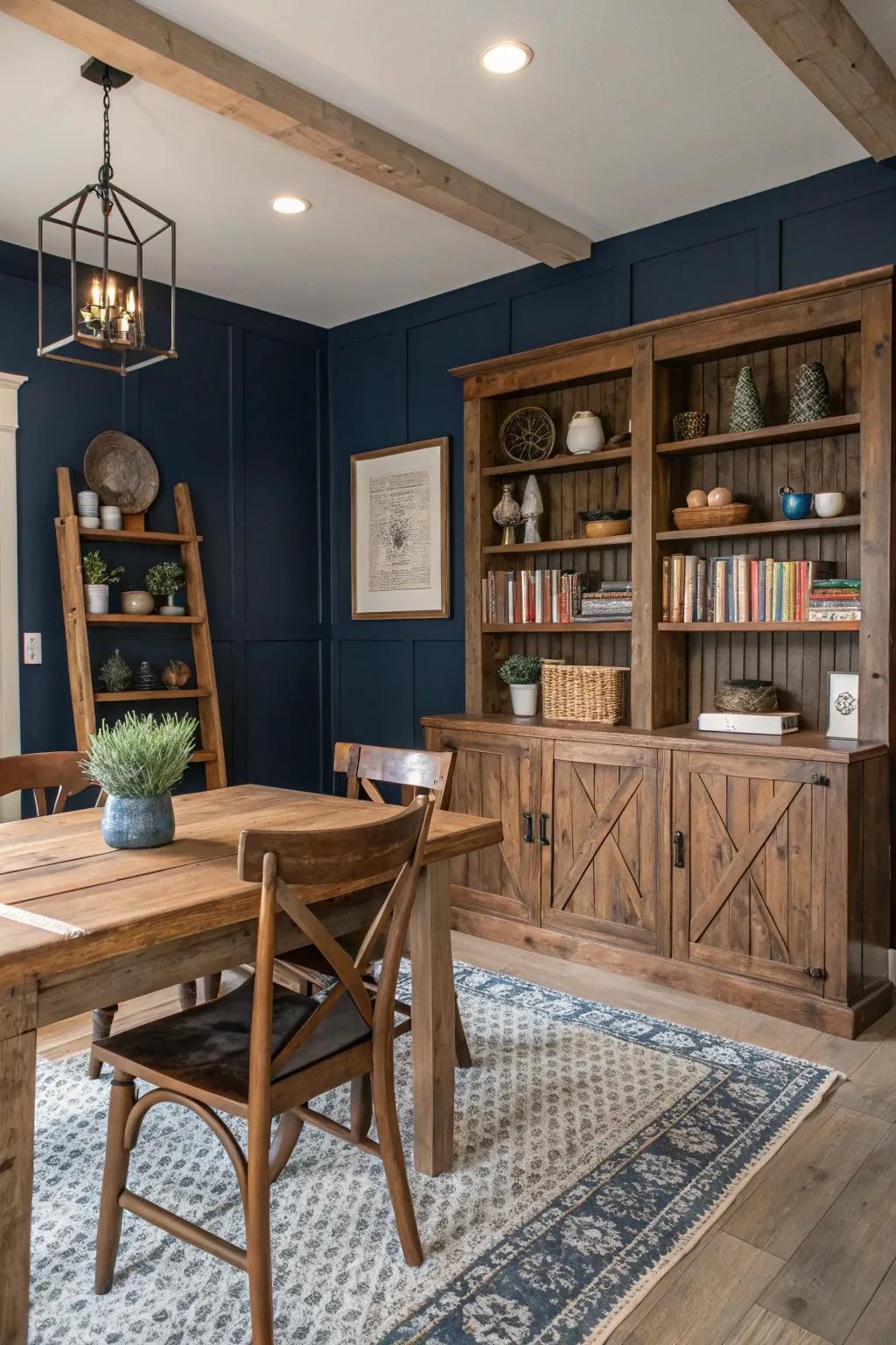 A striking feature wall transforming a farmhouse space.