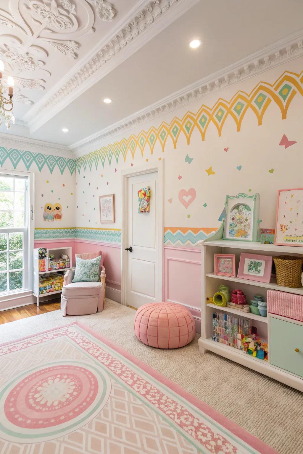 Playful wall designs thanks to simulated ornate molding.