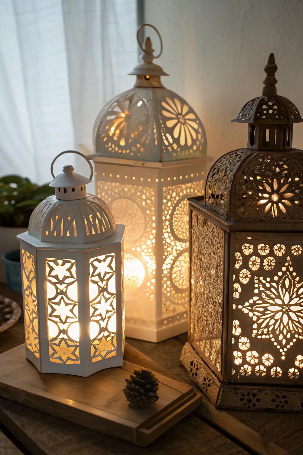 Crafted lanterns introduce a warm brilliance to any space.